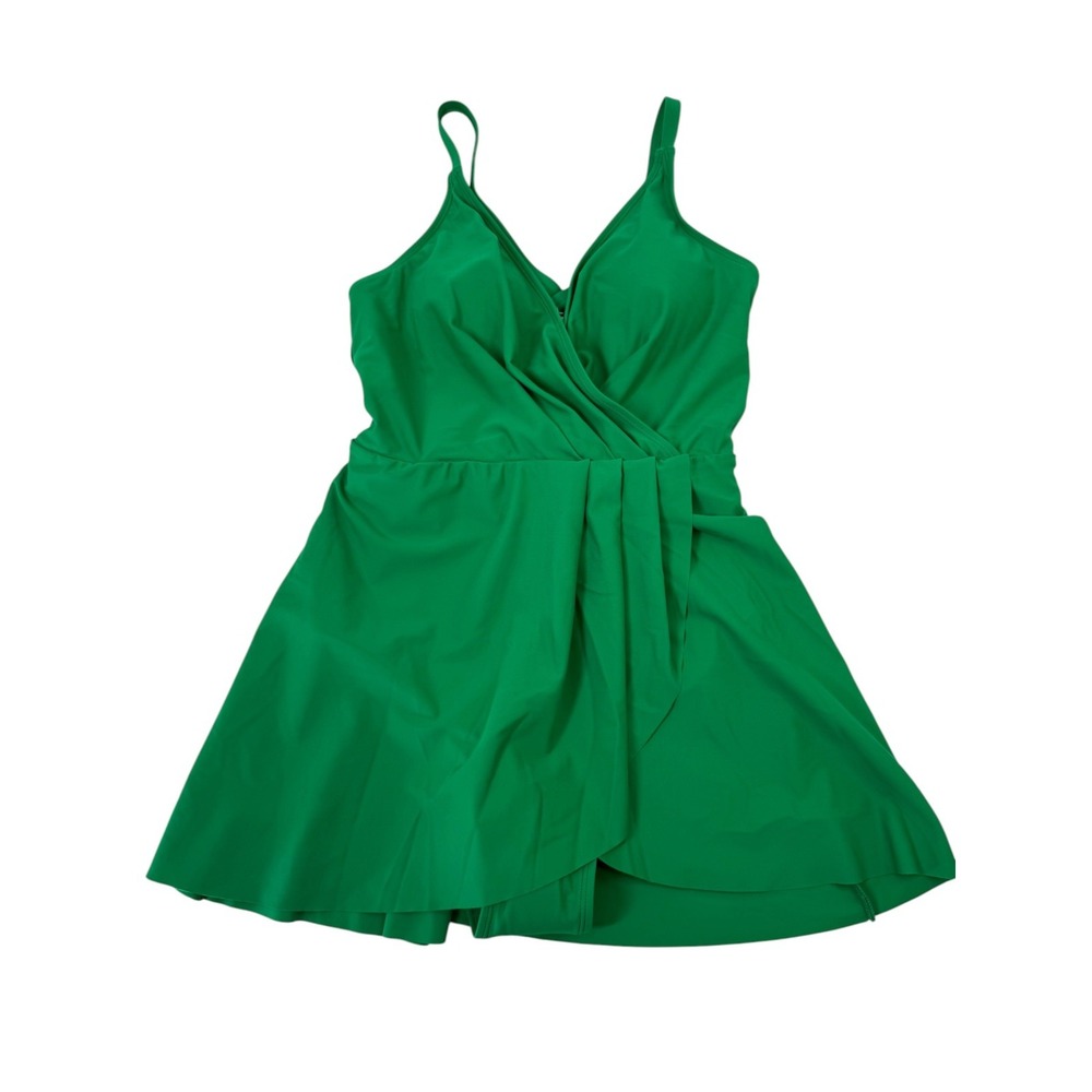 Cupshe NWT Green Skirted One Piece Swimsuit Crisscross Back Swim Dress Medium M - Picture 2 of 14
